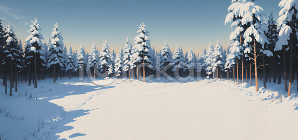 사람없음 JPG 일러스트 겨울풍경 나무 눈(날씨) 눈덮임 설산 설원 야외 자연 하늘 흰색