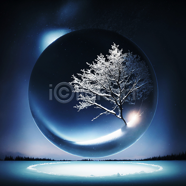 사람없음 JPG 디지털합성 편집이미지 겨울 구슬 나무 눈(날씨) 눈덮임 밤하늘 빛 원형 자연 편집소스 풍경(경치)