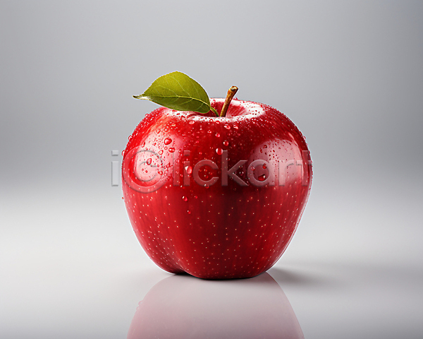 사람없음 JPG 편집이미지 과일 물방울 빨간색 사과 수분 스튜디오촬영 잎 한개