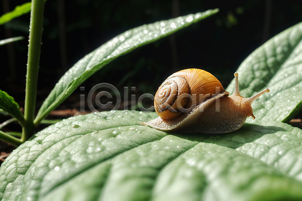 사람없음 JPG 편집이미지 달팽이(동물) 물방울 풀숲 풀잎 풍경(경치) 한마리