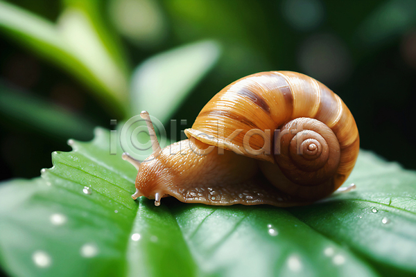 사람없음 JPG 소프트포커스 아웃포커스 편집이미지 달팽이(동물) 물방울 풀잎 한마리