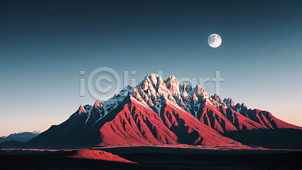 사람없음 JPG 디지털합성 편집이미지 눈덮임 달 밤하늘 산 자연 풍경(경치)