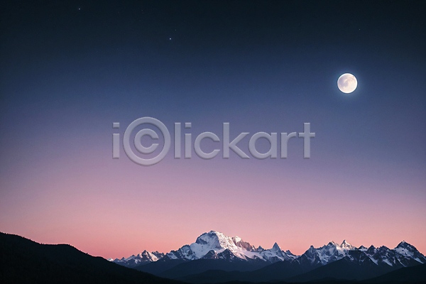 사람없음 JPG 디지털합성 편집이미지 눈덮임 달 밤하늘 산 자연 풍경(경치)