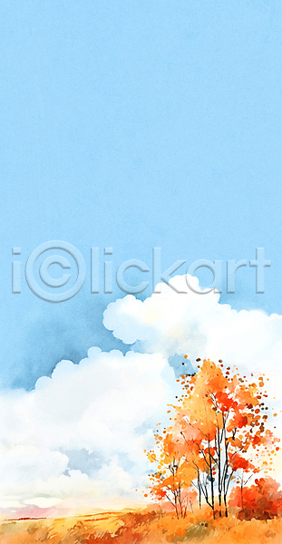 사람없음 JPG 일러스트 가을(계절) 가을풍경 구름(자연) 단풍 단풍나무 맑음 백그라운드 수채화(물감) 자연 풍경(경치) 하늘