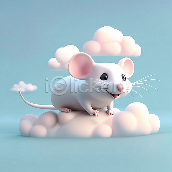 귀여움 사람없음 3D JPG 디지털합성 편집이미지 구름(자연) 동물캐릭터 십이지신 십이지신캐릭터 쥐 쥐띠 한마리 흰쥐