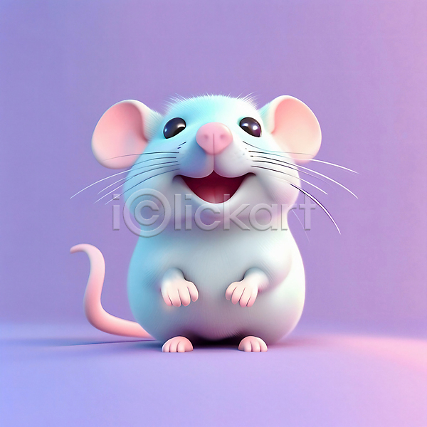 귀여움 사람없음 3D JPG 디지털합성 편집이미지 동물캐릭터 보라색 십이지신 십이지신캐릭터 쥐 쥐띠 한마리 흰쥐