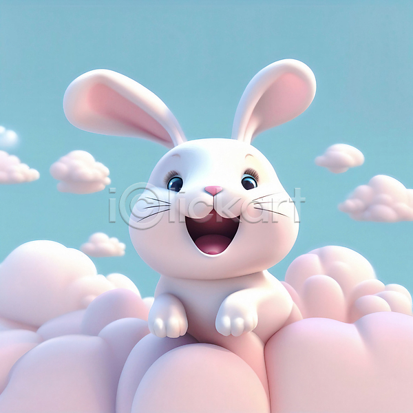 귀여움 사람없음 3D JPG 디지털합성 편집이미지 구름(자연) 동물캐릭터 십이지신 십이지신캐릭터 토끼 토끼띠 한마리