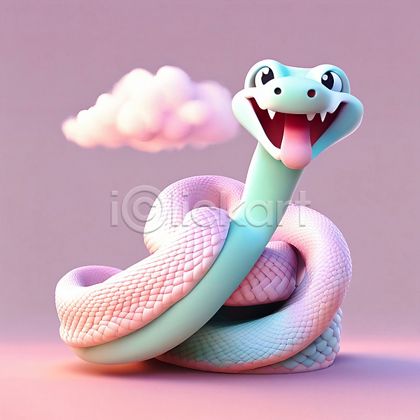 귀여움 사람없음 3D JPG 디지털합성 편집이미지 구름(자연) 동물캐릭터 뱀 뱀띠 십이지신 십이지신캐릭터 한마리