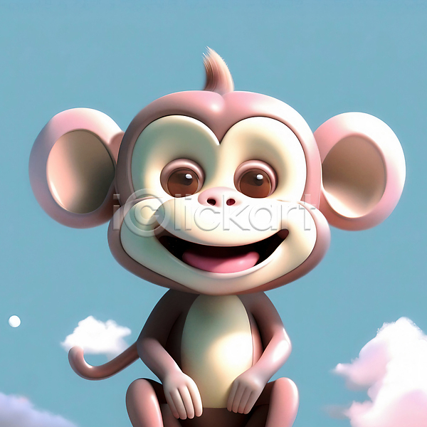귀여움 사람없음 3D JPG 디지털합성 편집이미지 구름(자연) 동물캐릭터 십이지신 십이지신캐릭터 원숭이 원숭이띠 한마리