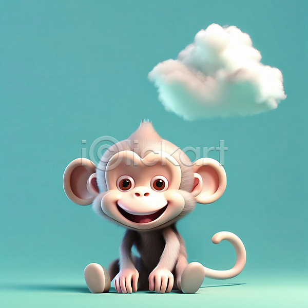 귀여움 사람없음 3D JPG 디지털합성 편집이미지 구름(자연) 동물캐릭터 십이지신 십이지신캐릭터 원숭이 원숭이띠 한마리