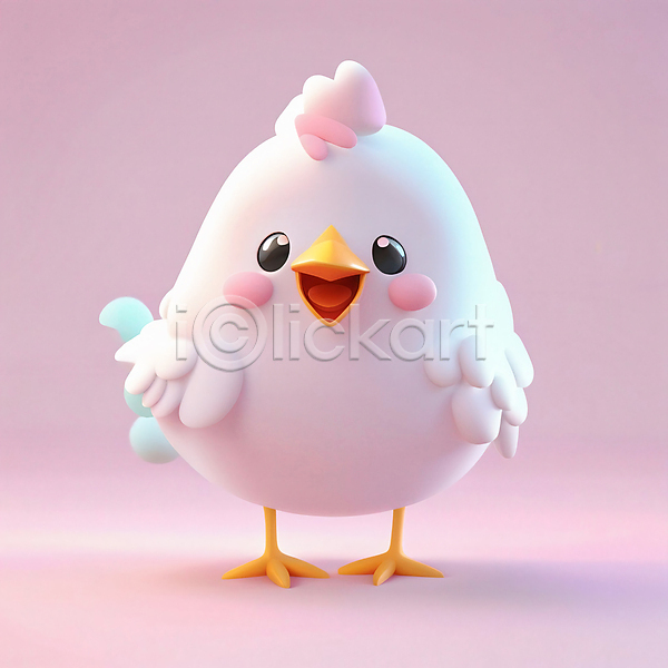 귀여움 사람없음 3D JPG 디지털합성 편집이미지 닭 닭띠 동물캐릭터 분홍색 십이지신 십이지신캐릭터 한마리