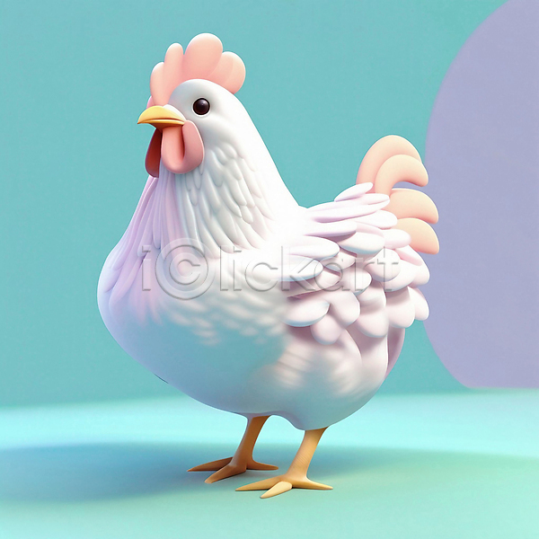 귀여움 사람없음 3D JPG 디지털합성 편집이미지 닭 닭띠 동물캐릭터 십이지신 십이지신캐릭터 한마리