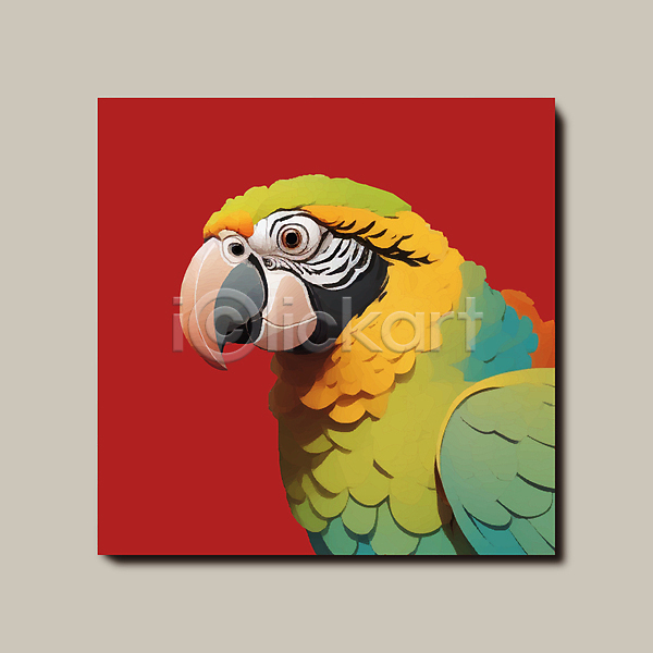 사람없음 AI(파일형식) 일러스트 빨간색 앵무새 정사각형 조류 한마리