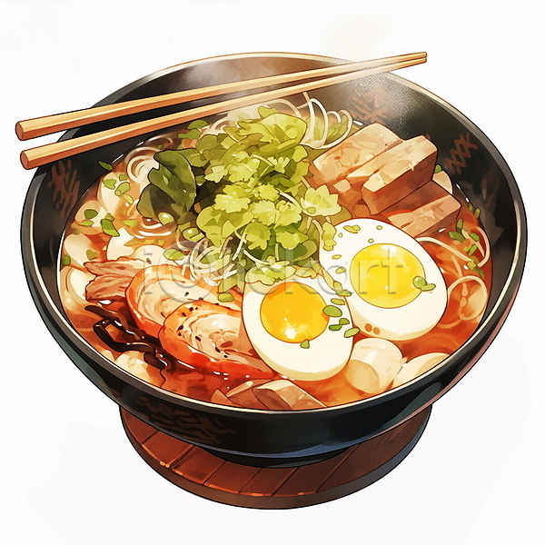 사람없음 JPG 일러스트 계란 그릇 나무젓가락 라멘 연기 음식 일본 일본음식