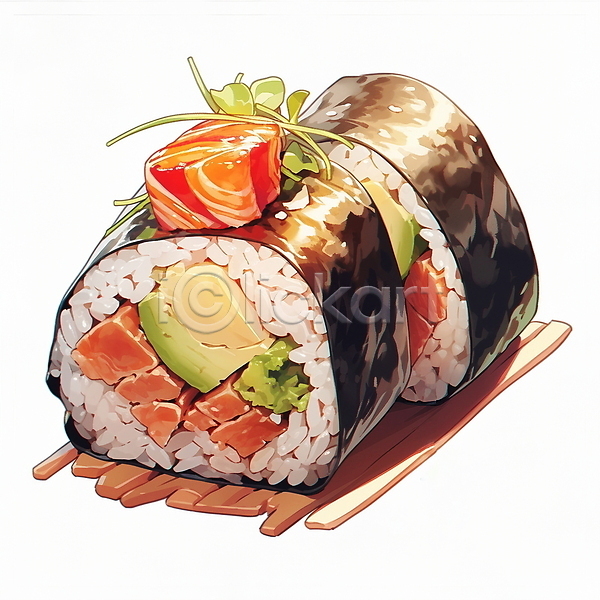 사람없음 JPG 일러스트 김초밥 롤 롤스시 아보카도 연어 음식 일본 일본음식