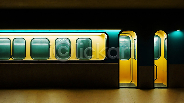 사람없음 JPG 디지털합성 편집이미지 검은색 네온 노란색 라이프스타일 문 백그라운드 빛 전철 창문 청록색