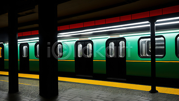 사람없음 JPG 디지털합성 편집이미지 검은색 기둥 네온 라이프스타일 문 백그라운드 빛 전철 창문 초록색