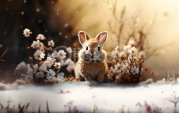 사람없음 JPG 디지털합성 편집이미지 꽃 꽃잎 나뭇가지 눈내림 눈덮임 백그라운드 설경 설원 토끼 편집소스