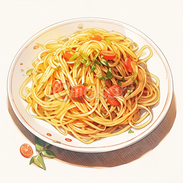 사람없음 JPG 일러스트 맛있는 스파게티 이탈리아음식 접시 토마토
