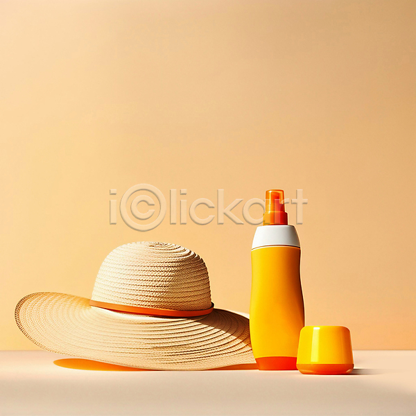 사람없음 JPG 디지털합성 편집이미지 노란색 모자(잡화) 목업 뷰티 선크림 여름(계절) 편집소스 화장품