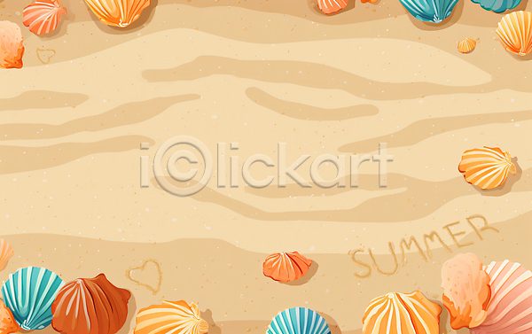 사람없음 JPG 일러스트 모래사장 백그라운드 여름(계절) 조개 카피스페이스 풍경(경치) 해변