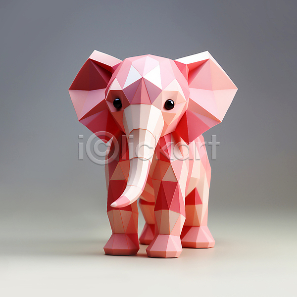 사람없음 3D JPG 디지털합성 입체 편집이미지 동물 분홍색 코끼리 편집소스 폴리곤