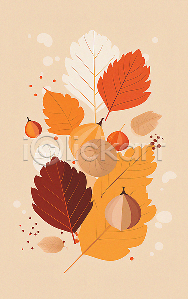 사람없음 JPG 일러스트 가을(계절) 가을배경 낙엽 단풍 밤(견과류) 백그라운드 입추