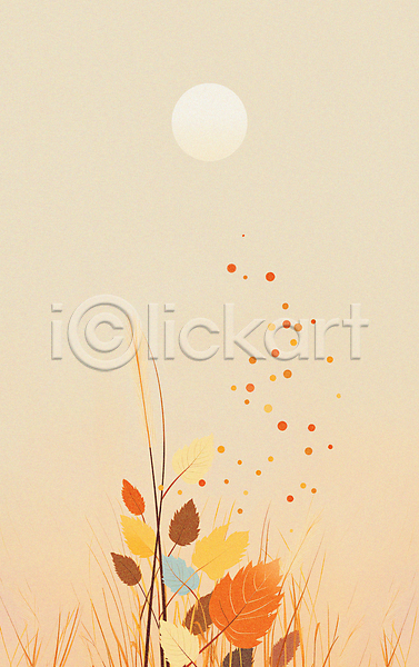 사람없음 JPG 일러스트 가을(계절) 가을배경 갈대(식물) 낙엽 단풍 백그라운드 베이지색 보름달 식물 입추 카피스페이스
