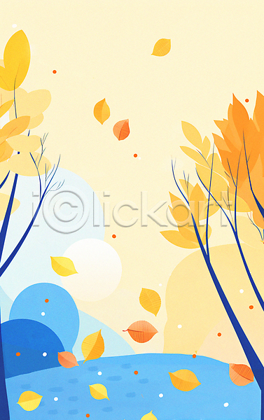사람없음 JPG 일러스트 가을(계절) 가을배경 낙엽 노란색 단풍 단풍나무 백그라운드 은행나무 초원(자연) 파란색 풍경(경치)
