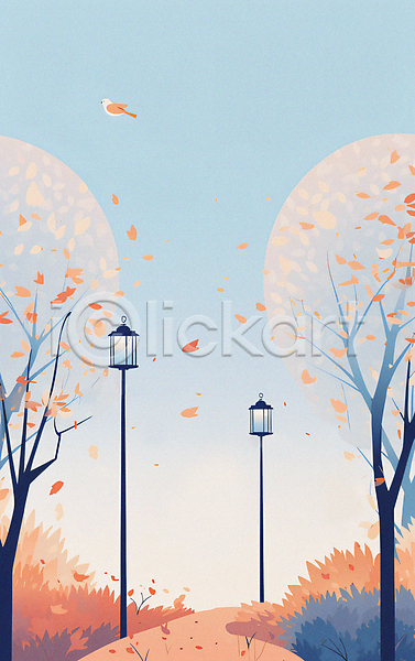 사람없음 JPG 일러스트 가로등 가을(계절) 가을배경 공원 길 나무 낙엽 단풍 백그라운드 입추 조류 풀(식물) 풍경(경치) 하늘