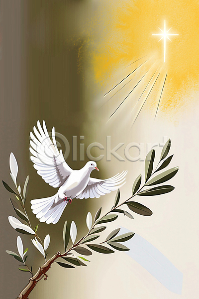 평화 사람없음 JPG 일러스트 기독교 반짝임 비둘기 빛 십자가 올리브잎 한마리