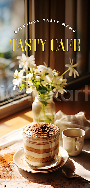 사람없음 PSD 편집이미지 가루 꽃병 디저트 메뉴 접시 창가 카페 커피 커피잔 컵케이크