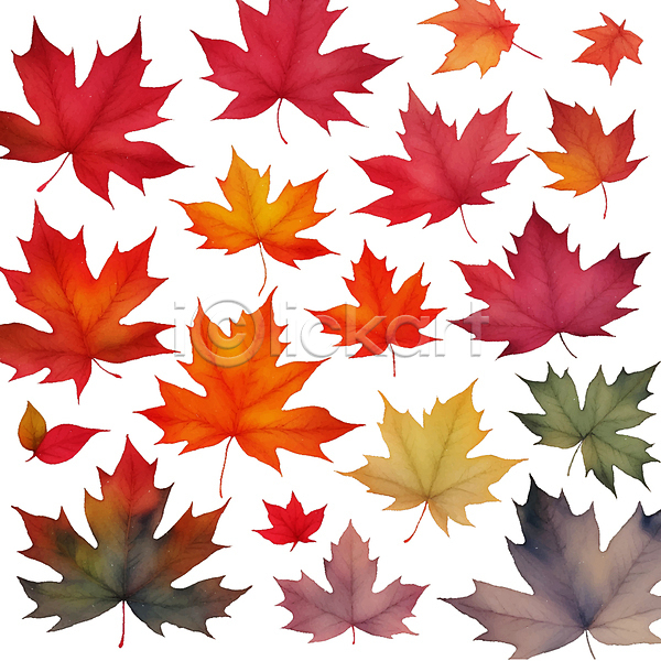 사람없음 AI(파일형식) 일러스트 가을(계절) 나뭇잎 낙엽 단풍 번짐 붓터치 빨간색 수채화(물감)
