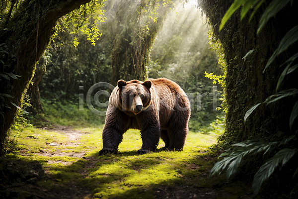 사람없음 JPG 편집이미지 곰 나무 나뭇잎 맹수 숲 숲속 야생동물 자연 잔디 한마리 햇빛