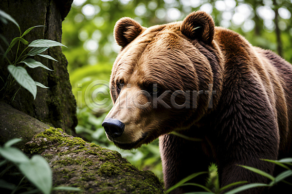 사람없음 JPG 편집이미지 곰 나뭇잎 맹수 숲 숲속 야생동물 이끼 자연 한마리