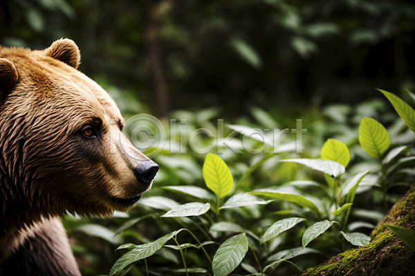 사람없음 JPG 편집이미지 곰 맹수 숲 숲속 야생동물 이끼 자연 풀(식물) 한마리