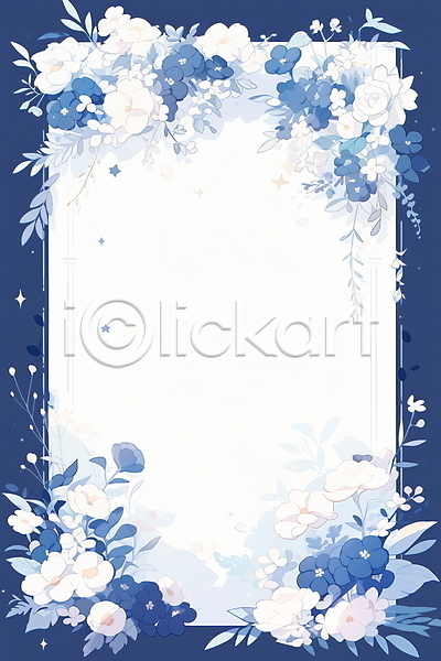 사람없음 JPG 일러스트 꽃 백그라운드 잎 카피스페이스 파란색 편지지 프레임 흰색