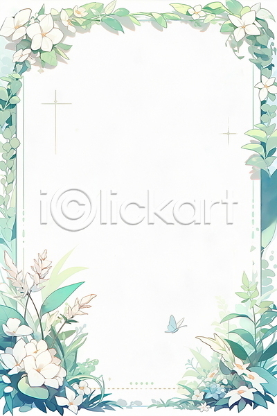 감성 사람없음 JPG 일러스트 꽃 나비 백그라운드 잎 초록색 카피스페이스 편지지 프레임