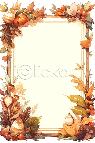 감성 사람없음 JPG 일러스트 가을(계절) 갈색 견과류 꽃 낙엽 백그라운드 조류 카피스페이스 편지지 프레임