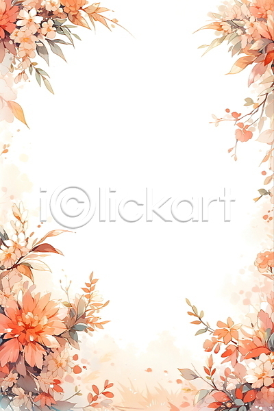 감성 사람없음 JPG 일러스트 가을(계절) 꽃 낙엽 백그라운드 카피스페이스 코랄 편지지 프레임