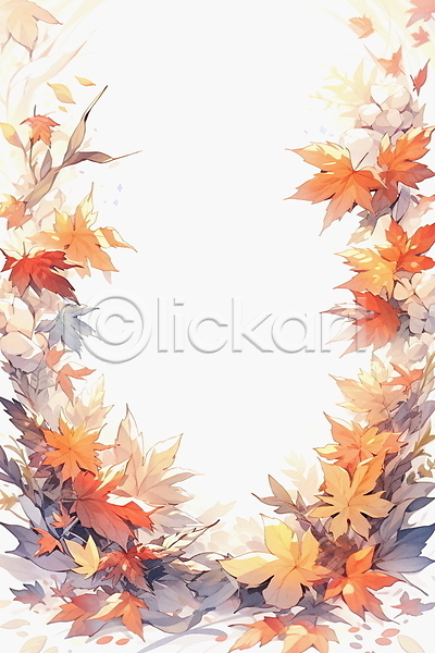 감성 사람없음 JPG 일러스트 가을(계절) 꽃 낙엽 단풍 백그라운드 주황색 카피스페이스 편지지 프레임