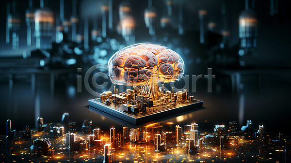 미래 사람없음 JPG 디지털합성 편집이미지 AI(인공지능) SF 그래픽 두뇌 디지털 백그라운드 빛 편집소스 회로판
