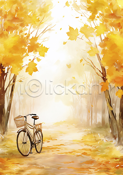 사람없음 JPG 편집이미지 가을(계절) 가을풍경 길 낙엽 단풍 단풍나무 백그라운드 블러 자연 자전거