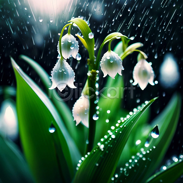 사람없음 JPG 아웃포커스 편집이미지 물방울 반짝임 보케 빗방울 은방울꽃 자연 젖음 풀잎