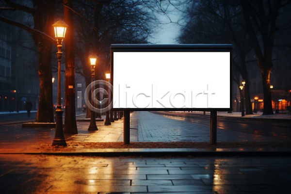 사람없음 PSD 편집이미지 가로등 광고판 나무 도로 도시 목업 버스정류장 빛 알림 야간 야경 야외 카피스페이스 키오스크