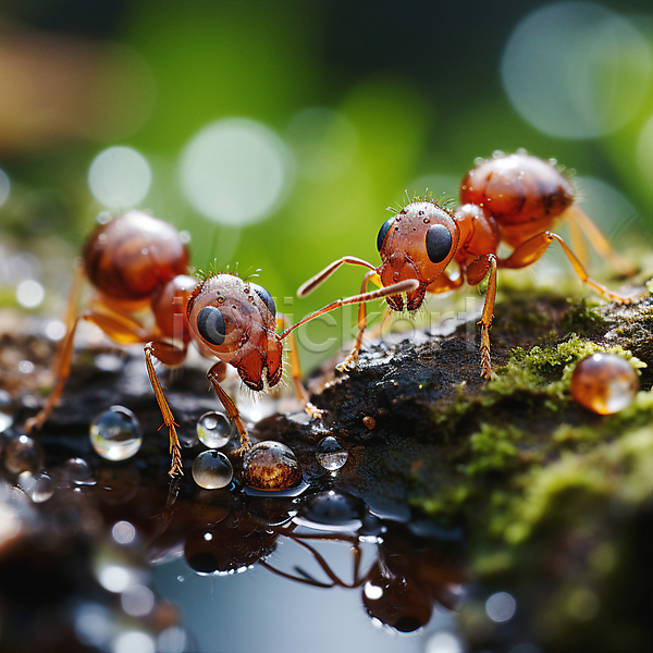 사람없음 JPG 근접촬영 디지털합성 아웃포커스 편집이미지 개미 곤충 두마리 물방울 야외 자연 젖음 편집소스