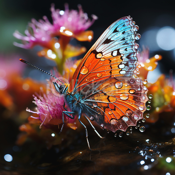 사람없음 JPG 근접촬영 디지털합성 아웃포커스 편집이미지 곤충 꽃 나비 물방울 야외 자연 젖음 편집소스
