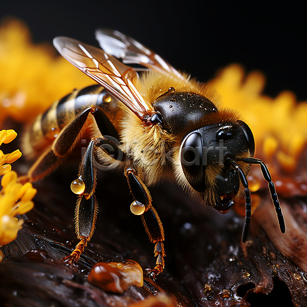 사람없음 JPG 근접촬영 디지털합성 아웃포커스 편집이미지 곤충 꽃 꿀벌 물방울 벌(곤충) 야외 자연 젖음 편집소스