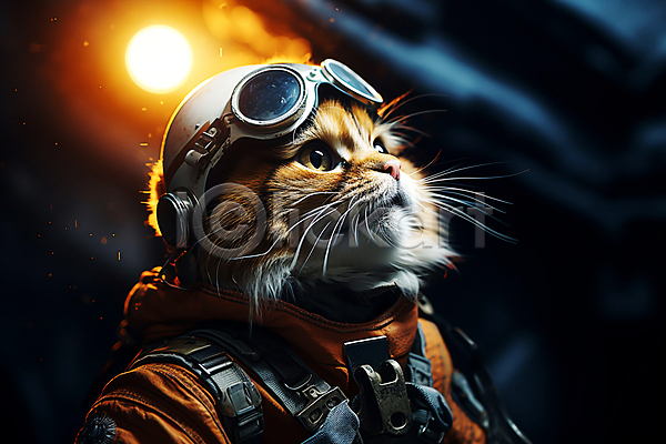 사람없음 JPG 디지털합성 편집이미지 고글 고양이 빛 올려보기 우주 우주복 우주비행사 의인화 편집소스 한마리