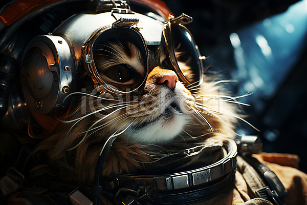 사람없음 JPG 디지털합성 편집이미지 고글 고양이 올려보기 우주 우주복 우주비행사 의인화 편집소스 한마리